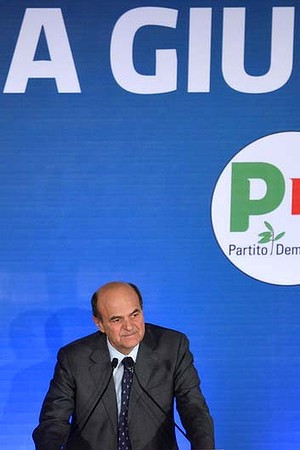 Left-wing Democratic Party leader Pier Luigi Bersani delivers a speech ...