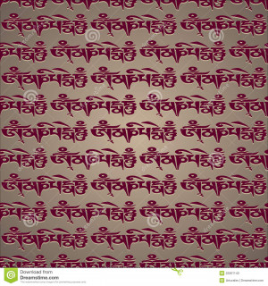 Mantra Om Mani Padme Hum. Vector seamless wallpaper.