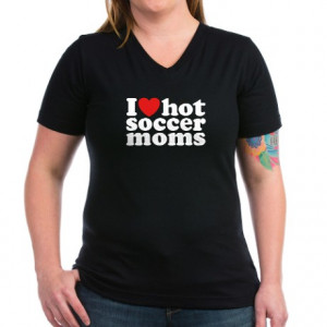 ... Humor Womens > I Love Hot Soccer Moms Women's V-Neck Dark T-Shirt
