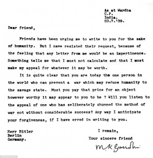 Plea: Gandhi wrote to Hitler and told him that he alone could prevent ...