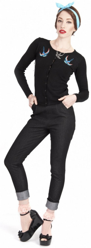 Pantalon Pantacourt R tro Pin Up 50 39 s Taille Haute Noir