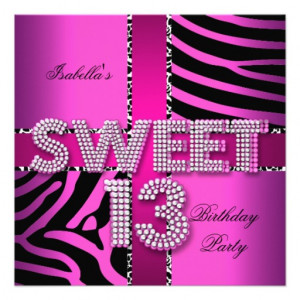 sweet 13 13th birthday zebra cow hot pink black white teen birthday ...