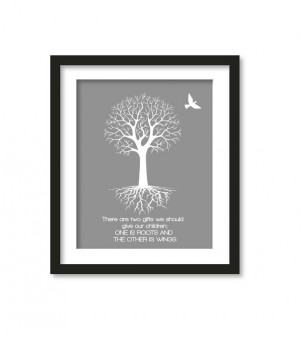 Roots and Wings in gray - Inspirational Quote - Nursery Wall Art ...