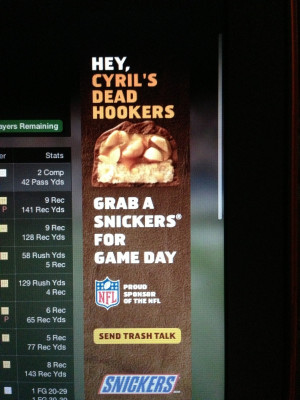 Snickers took the name of my fantasy football team to sell me a candy ...