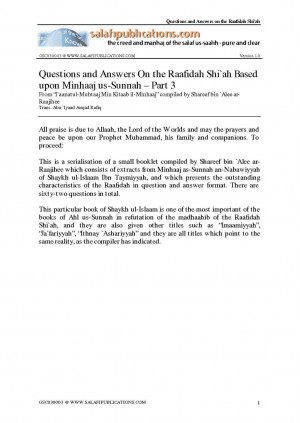 REFERENCE: The Raafidah (Shi`ah) Questions and Answers On the Raafidah ...