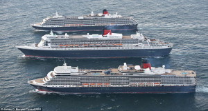 Leading lady: Queen Mary 2 takes position in the centre of the fleet ...