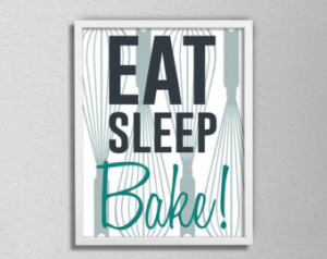 ! Baking poster. Typography. Whisk. Modern Kitchen. Blue Tones. Gift ...