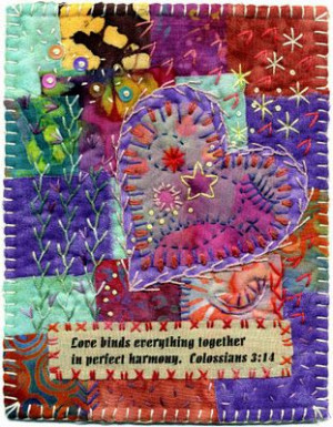 Quilted heart with inspirational quote