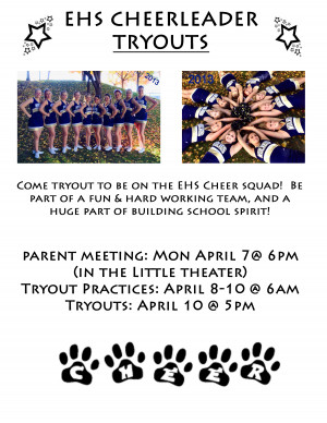 EHS Cheerleader Tryouts April 7, 6pm