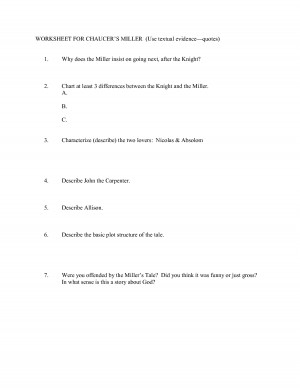 WORKSHEET FOR CHAUCER S MILLER (Use textual evidence quotes)