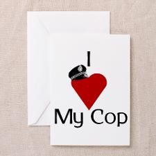 Love (heart) My Cop (policeman hat) Greeting Car for