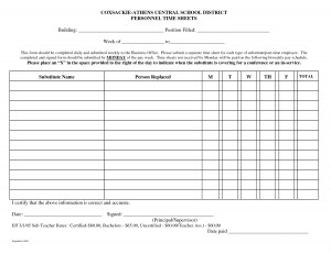 COXSACKIE-ATHENS CENTRAL SCHOOL DISTRICT PERSONNEL TIME SHEETS