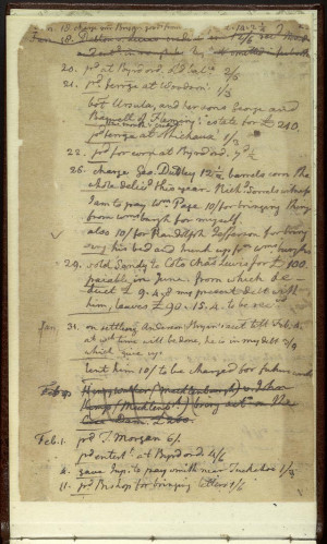 Thomas Jefferson. Memorandum Book, 1773. Page 2 . Bound manuscript ...