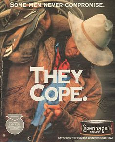 1997 Copenhagen snuff smokeless tobacco with a rugged cowboy. he'd ...