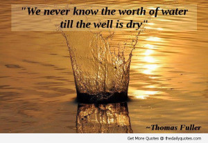 We Never Know The Worth Of Water Till The Well Is Dry”
