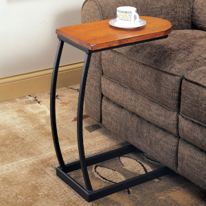 distressed oak and black metal frame slide sofa snack table