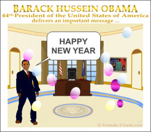 Cartoon President Barack Obama sends New Year's wishes for 2014 and ...