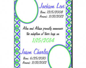 Green and Blue Adoption Announcemen t, Custom Adoption Announcement ...