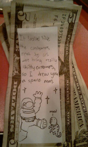 Nice customers leave note for waitress