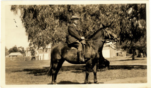 Rev Donald McKay Barnet on horseback at Kooba station near Narrandera