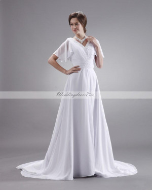 Short_Sleeve_Court_Ruffle_V_Neck_Plus_Size_Bridal_Gown_Wedding_Dress ...