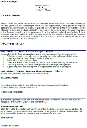 Finance Manager CV