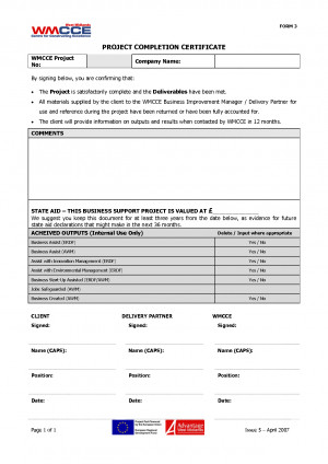 Project Completion Certificate picture