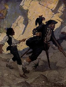 Long John Silver leading Jim Hawkins in The Hostage , illustration by ...