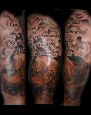 ... dark shaded backdrop it s an amazing dog tattoo with a warning quote