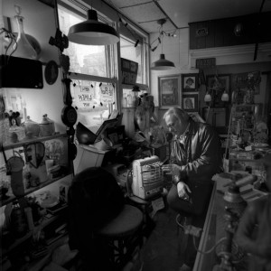 Portrait of Bill Stettner in his shop 'The Garage Sale', New York ...