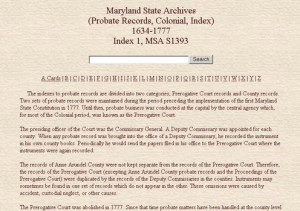 Colonial Maryland probate index, 1634-1777