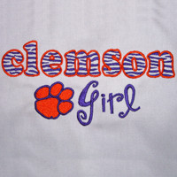 Clemson Girl with Paw - White - Deep Purple Froo Froo™