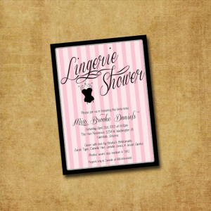 Printable Lingerie Shower Invitation - Script & Stripes Lingerie Party ...