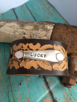 Lucky Quote Leather Cuff Bracelet on Etsy, $20.00