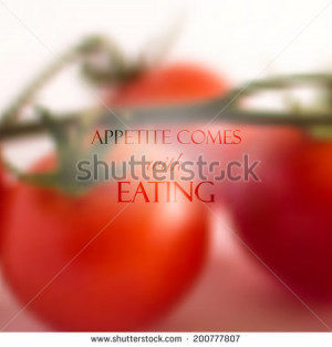 Quote on realistic food background of bunch of red tomatoes, vector ...