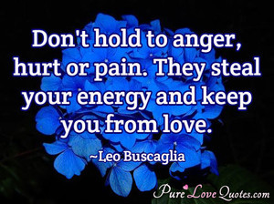 Don't hold to anger, hurt or pain. They steal your energy and keep you ...