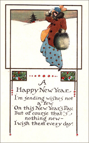 New Year Postcard in Elegant Art Nouveau Style with Short Rhyming New ...