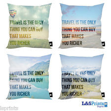 TRAVEL MAKES YOU RICHER QUOTE DESIGN CUSHION 4 DESIGNS AVAILABLE