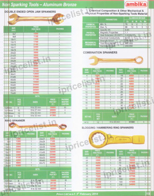 Tools Price List Ambika Hand Tools Price Ambika Non Sparking Tools