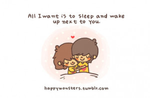 cartoon, cuddle, cute, happy monsters, heart, love, quote, sleep ...
