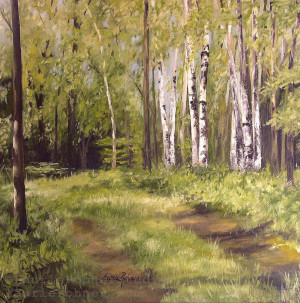 art landscape scenic forest birch tree nature original oil painting $ ...