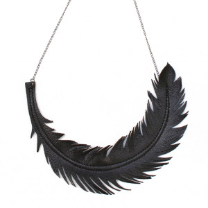 Black Feather Necklace - Black Leather and Gunmetal Chain from Love at ...