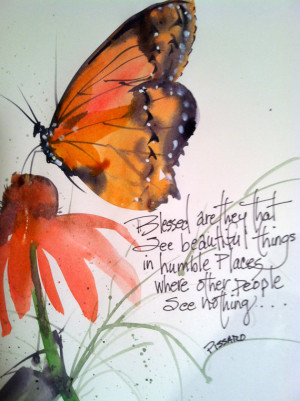 Watercolor of Butterfly's and flowers, garden of beauty 8x10