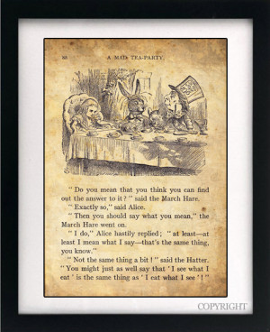... Wonderland Art Book Print - A4 or A3 Vintage Page Effect Wall Quote