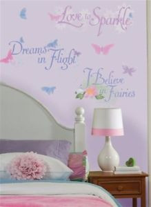 DISNEY-FAIRIES-Wall-Stickers-TINKERBELL-Room-Decor-Quotes-GLITTERY ...