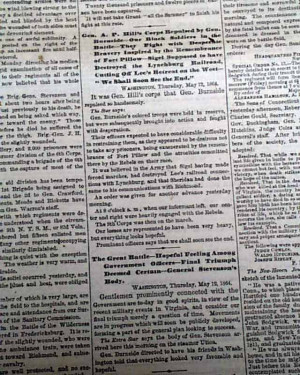 ... War Newspaper BATTLE OF SPOTSYLVANIA General Ulysses S. Grant QUOTE