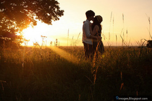 Kiss, hugging, teen, couple, sunset, adorable