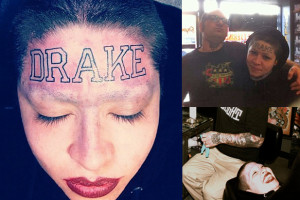 Woman gets huge “Drake” tattoo across her entire forehead