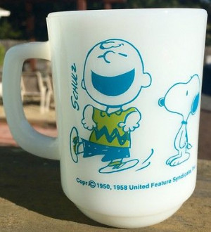 1958 FireKing Snoopy and Charlie Brown coffee mug