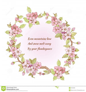Pink sakura cherry branch frame print with poem inside isolated vector ...